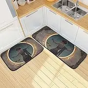 YXYZRMY Kitchen Mats for Floor, 2 Piece, Woman Art Funny Cute Washable Non-Slip Kitchen Rugs Set for Home & Office, Sink, Laundry, 19.7” x 27.6” + 19.7” + 47.2”