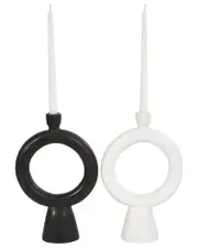 CosmoLiving by Cosmopolitan Set of 2 Geometric Black Ceramic Ring Candle Holder with Tapered Base
