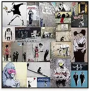 Banksy Collage Canvas Painting Table Wall Decor Collage Banksy Street Graffiti Art Modern Picture Canvas Print Murals Artwork for Home Decor Frameless 50×50cm