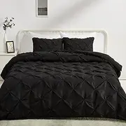 Amazon Basics Pinch Pleat All-Season Down-Alternative 3 Piece Comforter Bedding Set, Full/Queen, Black, Geometric