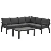 Jervis 6-Seater Charcoal Aluminium Outdoor L-Shaped Sofa Lounge Set – Dark Grey Cushions
