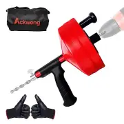 Drain Snake 50ft Plumbing Snake with Drill Attachment Clog Remover Gloves Bag