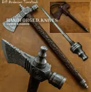 BILL ANDERSON'S HAND FORGED DAMASCUS PIPE TOMAHAWK KNIFE, HATCHET, AXE,INTEGRAL