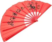Zerodeko Tai Chi Fan Chinese Style Kung Fu Performance Hand Fan Decorative Foldable Plastic Red Portable Dance Martial Arts Home Decorati