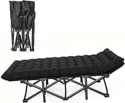 Folding Camping Bed, Camp Beds for Adults with Cushion, Portable Travel Camping Cot for Outdoor Indoor, Heavy Duty Sleeping Cots, Tent Camp Cot with Carry Bag, Supports 440 lbs ( Color : Black )