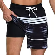 [FEOYA] Swim Trunks with Mesh Lining for Men 2 in 1 Compression Liner Bathing Suit Swimming Shorts for Hawaiian Beach Vocation