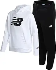 [New Balance] Boys' Sweatsuit Set - 2 Piece Fleece Pullover Hoodie Sweatshirt and Sweatpants (8-12), Size 8, Bright WhiteBlack