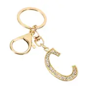 Initial Letter Keychain, Letter C Charm with Crystal Diamonds Cute, Gold Tone