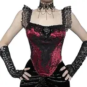 [Botenwall] Women's Spaghetti Strap Goth Camisole Tops Sleeveless Y2k Streetwear Crop Tee Shirts Tank Top Red Elegant Blouse