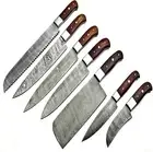 7Pcs Handmade Damascus Steel Chef Kitchen Knife Set For Cutting & Chopping