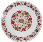 21" Handicraft Carnelian Floral Inlay Art Work Marble Side Table Top