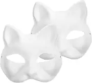 VICASKY 2PCS White Cat Mask, Hand Painted Mask Masquerade Ball Party Mask DIY Cat Half Animal Plain Masquerade Masks for Cosplay Party Costume