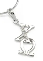 Chi Omega Sorority Sterling Silver Diagonal Pendant w/ Simulated Diamonds- New!!
