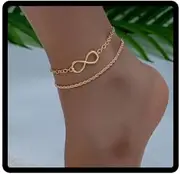 [Resweky] Boho Crystal Anklets Gold Lucky Letter 8 Ankle Bracelet Summer Beach Glitter Anklet Bohemia Dainty Foot Jewelry Chain for Women