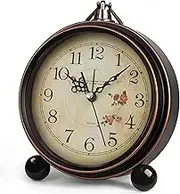Konigswerk Vintage Retro Old Fashioned Decorative Quiet Non-Ticking Sweep Second Hand, Quartz Analog Large Numerals Desk Clock, Battery Operated, Loud Alarm (Roses)