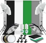Abeststudio 2M x 3M/6.6ft x 10ft Background Support System with 1.6x3M (White Bluck Green Gray) 2X 135W Umbrellas Softbox Continuous Lighting Kit for Product,Portrait and Video Shoot