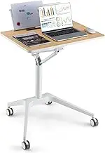 Giantex Mobile Standing Desk, Height Adjustable Sit to Stand Computer Desk w/Detachable Holder, Slot, Rolling Laptop Presentation Cart, Pneumatic Lift Podium for Home & Office