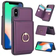 IPhone XR Case With Card Holder,Military Grade Drop Protection,Durable Shockproof Cover-Purple
