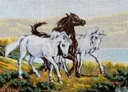 Needlepoint tapestry painted canvas 10.555 - Horses (24"x32") GobelinL