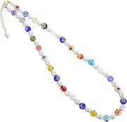 [DEARMAMY] Unique Women's Necklace Round Glass Beads Artificial Beaded Choker for Daily Wear
