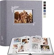 Lanpn Scrapbooking Photo Album, Large Linen Window Design DIY Album 100 White Pages with Cellophane Dividers for 9 x 13 cm, 10 x 15 cm, 13 x 18 cm, Photos (30 x 33.5 cm, Grey)
