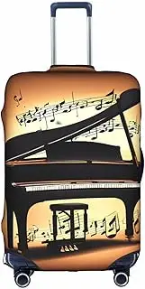 [Pvinnk] Piano Violin and Music Notes Print Protective Luggage Cover Elastic Washable Suitcase Protector Travel Gear Protector, White, Small