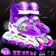 Inline Skates Adjustable Rollerblades for Kids with Illuminating Wheel Mesh Roller Skates Double Secure Lock Small purple M