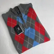 MURRAY GOLF Karlsson NWT Men’s Gray Red Blue Argyle Qrt Zip Lightweight Sweater