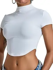 [KEOYA] Women's Workout Crop Tops Yoga Shirts Gym Short Sleeve Compression Tee Active Golf Shirts