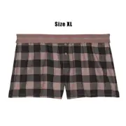 VS PINK Tan Black Iced Coffee Plaid Flannel PJ Sleep Boxy Pajama Shorts XL NEW