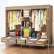 Portable Storage Portable Wardrobe Closet with Hanging Rods Metal Clothing Rack nizer 5 Clothes Storage 5 Drawer Boxes Free Standing Wardrobe with Fabric Cover Brown 73 Inch