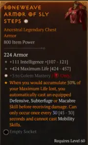 DIABLO 4SEASON 8Chest ArmorGA Golem Masterty + Intelligence + Life