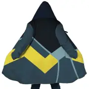 Personalized Hooded Cloak Coat, Blue And Yellow Geometric Men Color Block Cloak