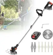 Garden Cordless Strimmer, Telescopic Trimmer, Remaining Power Display, 21V Battery*1, Alloy Blades*2, Alloy Saw Blades*1, Plastic Blades*5, Retractable Length, Head Angle Adjustment, for Garden
