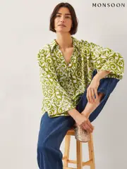 Monsoon Green Trinny Hand-Screen Print Shirt (W32385) | $127