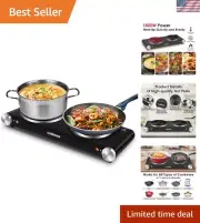 Hot Plate for Cooking 1800W Portable Electric Double Burner Countertop Cookto...