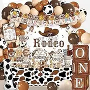 cocomigo 226PCS My First Rodeo Decorations Boy, All-in-1 First Rodeo Theme Party Pack, with 20 Plates, Cowboy Hat, Backdrop Tablecloth Balloon Arch for 1st birthday boy, Serves 20 Guests