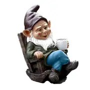 Gnome Dwarf Rocking Chair Ornament Resin Outdoor Garden Decoration Patio Leisurely Drinking Tea Laz As Shown