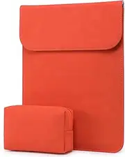 HYZUO 15-16 Inch Laptop Sleeve Compatible with MacBook Pro 16 M3/M2/M1 Pro/Max A2991 A2780 A2485 A2141 2024-2019, MacBook Pro 15 2012-2015, XPS 15, Faux Suede Leather Case with Pouch, Orange