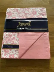 Vintage Joysel 1970’s Cotton Retro Pair Pink Floral Pillowcases 19” x 28.5”