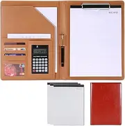 A4 Clipboard Folder A4 Folder Conference Folder Portfolio Folder Clipboard Professional Faux Leather Travel Organizer Pouch with Calculator for Men Woman with A4 Size Clipboard
