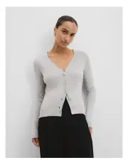 [Country Road] Australian Merino Wool Silk Cardigan in Light Grey Marle