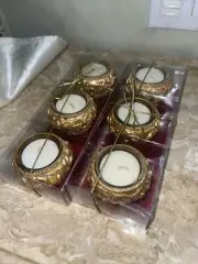 Studio Nova Baroque Gold Votive Holders with Candles Set of 6 New