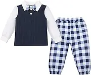 [IBTOM CASTLE] Baby Boys Gentleman Outfits Long Sleeve Cable Knit Shirt Top+Plaid Pants Formal Wedding Fall Winter Onederland