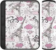 Pink Tower White Soft Seatbelt Covers, Padded with Cotton, Stroller Handle Cover, Car Seat Strap Pads for Kids