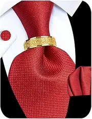[Kerfado] 4PCS Solid Tie and Pocket Square Set for Men, Silk Tie Hanky Cufflinks and Gold Tie Ring Set for Wedding Business