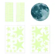 Glow in the Dark Ceiling Star Stickers, Moon and Stars Wall Decals, Green Moon