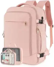 Travel Backpack for Women Men, 40L Carry on Flight Approved Backpack, Pink