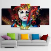 East Indian Hindu God Radha Krishna Hinduism Framed 5 Piece Canvas Wall Art Pain