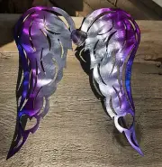 Heart Wings - Metal Wall Art - Purple Tinged w/ Purple Stone 12" x 10 1/2"